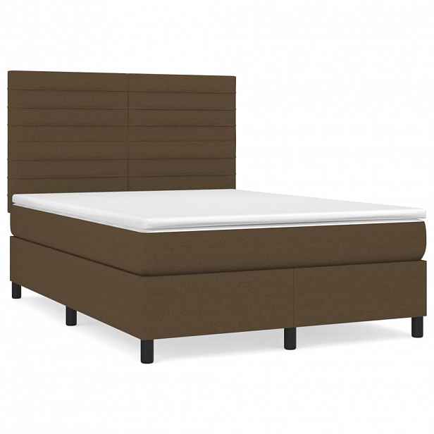 vidaXL Box spring postel s matrací tmavě hnědá 140x190 cm textil