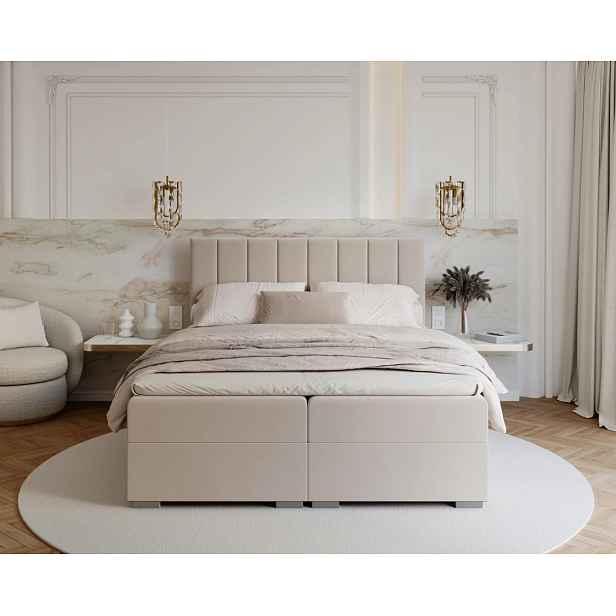 FDM Dvoulůžková boxspringová postel Lincoln se zvedacím roštem Trinity krémová, velikost 180x200