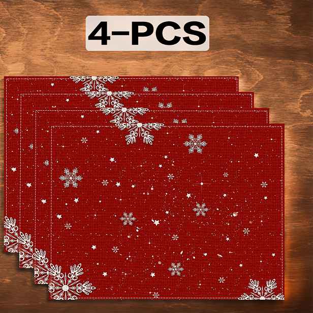 TEMU 2 ks / 4 ks Veselé Vánoce, Jednoduchý design domácího látčitého ubrusu s vánočními sněhovými vločkami, Personalizované ubrusy, Party dekorace,