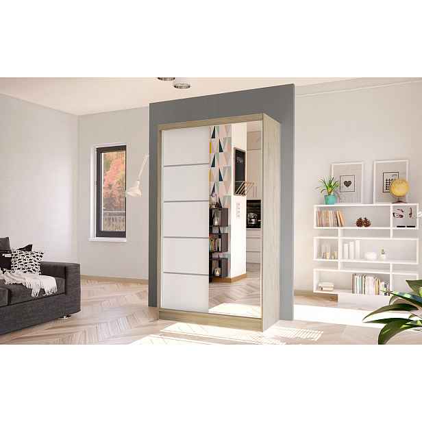 Elegantní šatní skříň ARINI 3 - šířka 100 cm, dub sonoma / bílá