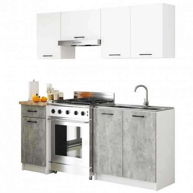 RAUMHIRSCH FURNITURE KUCHYŇSKÝ BLOK, bílý, beton 203/180/46