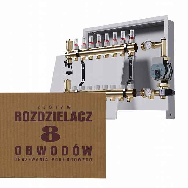 Rozdělovač pro podlahu 8 okruhů s skupinou Wilo podomítková skříňka