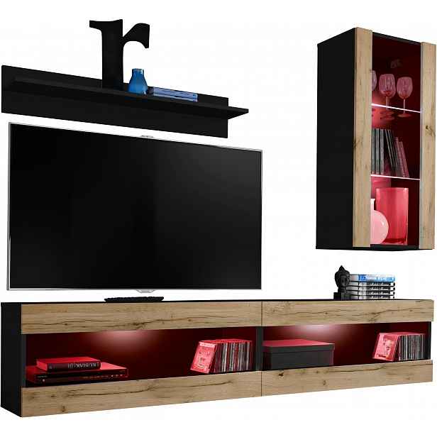 Sada Rtv nábytku Tivoli SET5 Černá/Dub Wotan, Rgb Led