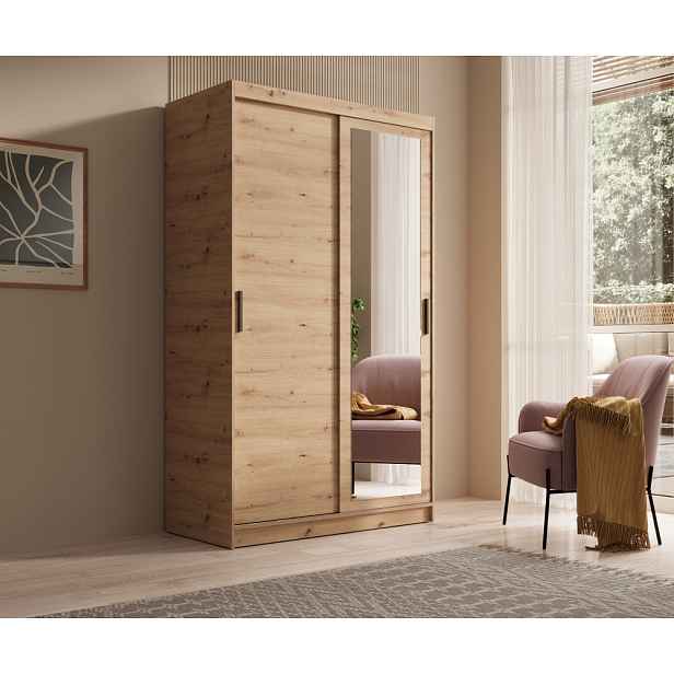Skříň se zrcadlem a posuvnými dveřmi 120 cm DERLIA - dub artisan