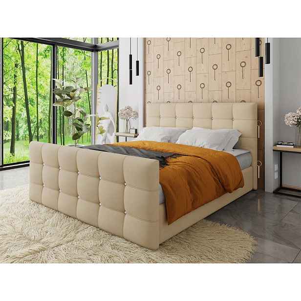 Americká manželská postel 160x200 TORNIO - béžová ekokůže + topper ZDARMA