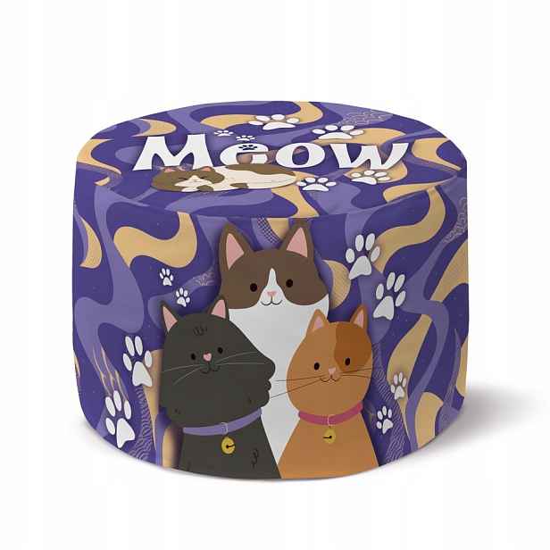 Taburet Pro Kočky Kulatá Fialová s Kočkami 35x25 cm Pohodlné Křeslo Podnožka