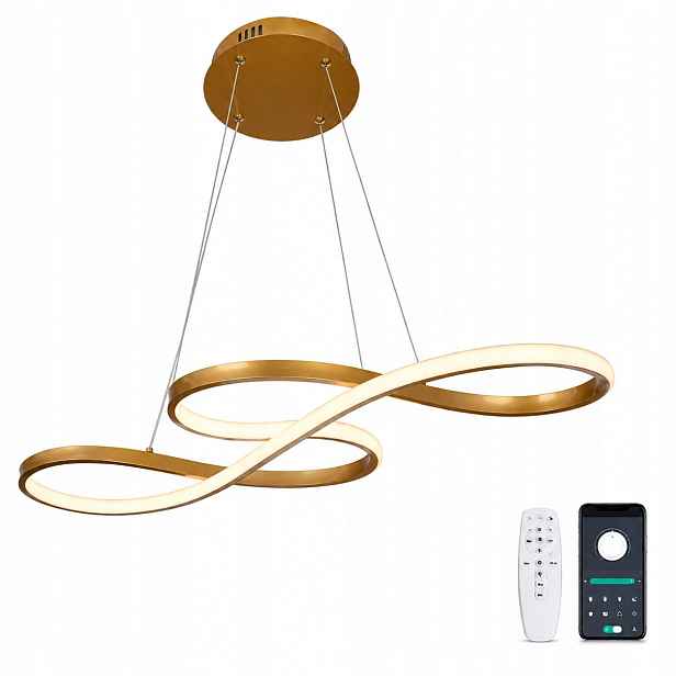 Závěsná Led Lampa Zlatá Infinity 74 CM Dálkový Ovladač App 3 Barvy Stmívatelná Nad Stůl