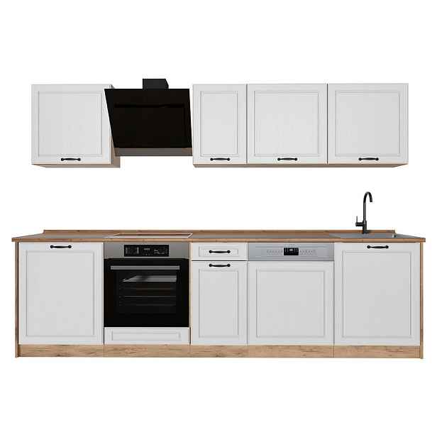 Vicco KUCHYŇSKÝ KOUT R-Line, Bílý venkovský dům/Zlatý mocný dub, 280 cm pracovná doska Dub Goldkraft