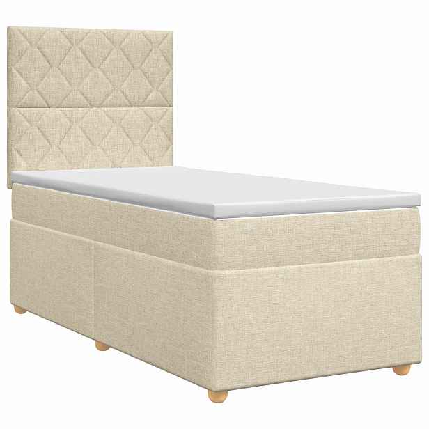 vidaXL Postel boxspring s matrací s čelo Krémová 100 x 200 cm Textil