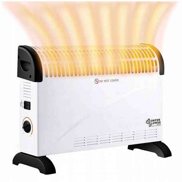 Elektrický Konvektorový Ohřívač 2000 W, Regulovatelný Termostat, Bílý