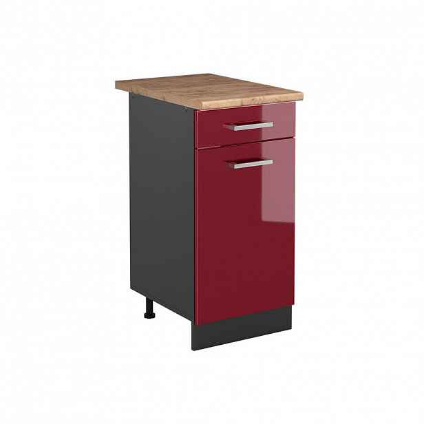 Vicco SPODNÍ SKŘÍŇKA KUCHYŇSKÉ LINKY R-Line, Červená vysoký lesk/Antracit, 40 cm pracovná doska Dub Goldkraft