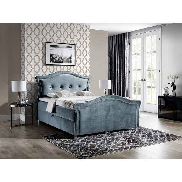 Kouzelná rustikální postel Bradley Lux 180x200, šedomodrá + TOPPER