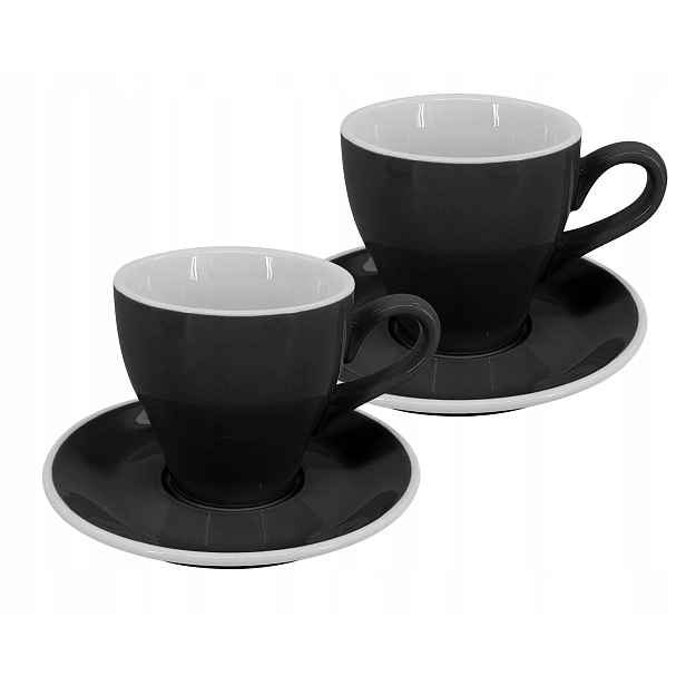 Set 2 ks Latte šálek s podšálkem Milano, 220 ml, černý