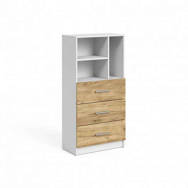 Vicco UNIVERZÁLNÍ SKŘÍŇ Tomy, Bílá/Zlatý mocný dub, 60 x 120 cm se 3 zásuvkami