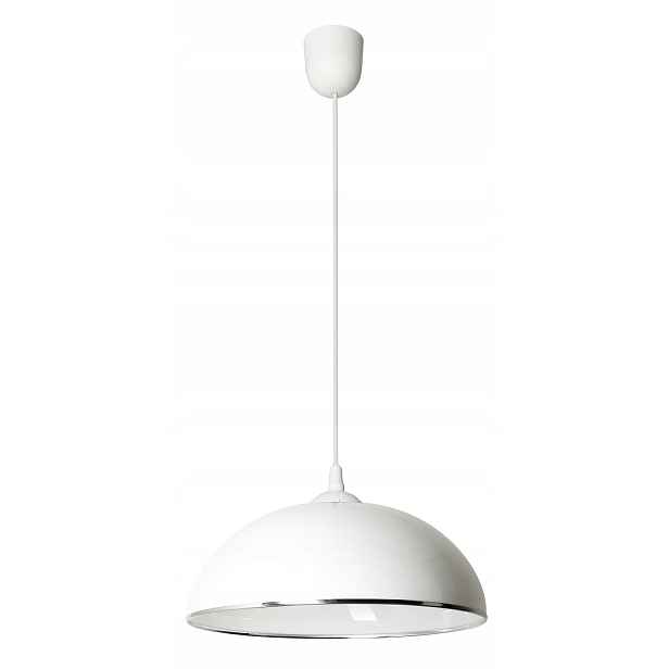 Závěsná lampa bílá chrom kulatá 38 cm nad jídelní stůl do obývacího pokoje Lampex
