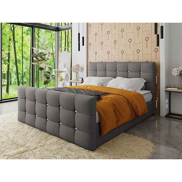 Americká manželská postel 160x200 TORNIO - šedá ekokůže + topper ZDARMA