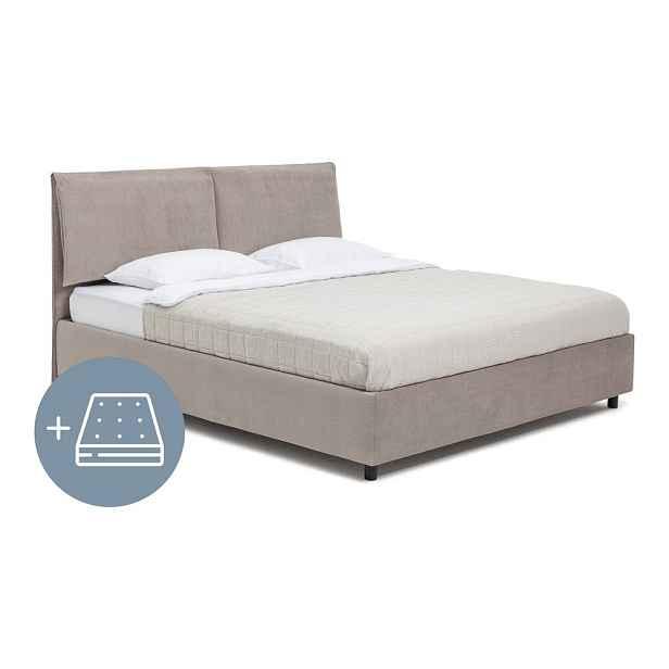 Čalouněná dvoulůžková postel taupe s úložným prostorem s matrací/s roštem 180x200 cm Myra Pillow – Bonami Selection