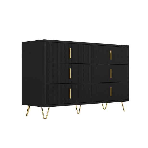 Modenvie KOMODA 120/77/40 cm z dřevotřísky černá/zlatá se 6 zásuvkami