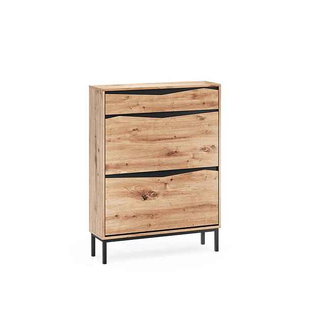 Vicco BOTNÍK NA BOTY Elvano, Dub/Černá, 80.2 x 106.2 cm se 2 sklopnými přihrádkami a 1 zásuvkou