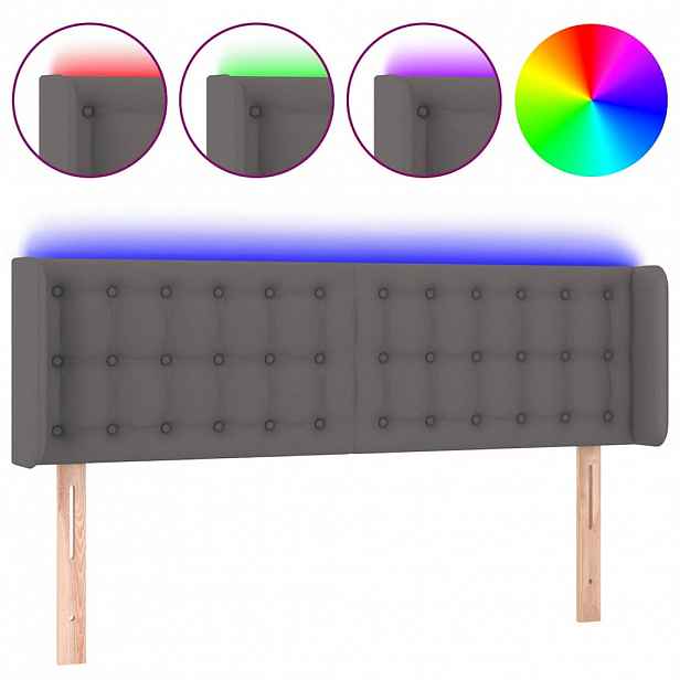 vidaXL Čelo postele s LED šedé 147 x 16 x 78/88 cm umělá kůže