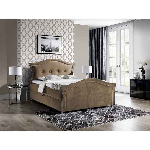 Kouzelná rustikální postel Bradley Lux 200x200, světle hnědá + TOPPER