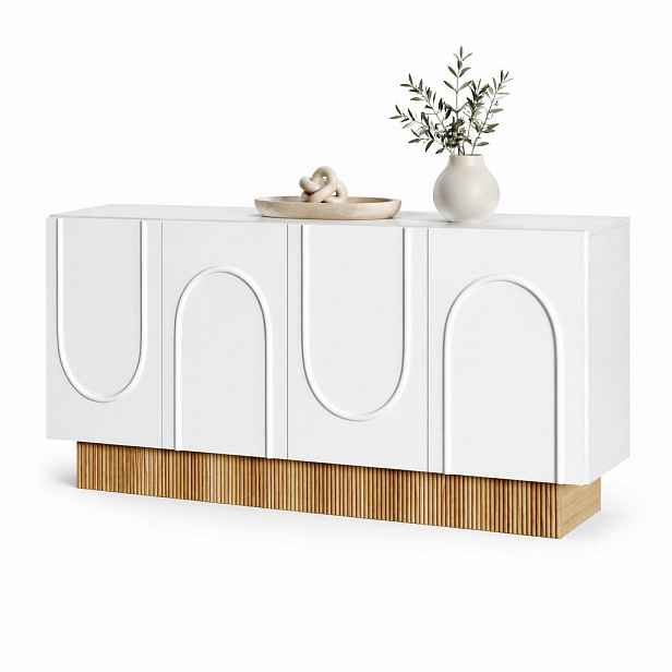 STILVORA KUCHYŇSKÁ SKŘÍŇ bílá, 4 dvířka, velký úložný prostor, design ve tvaru U, do obýváku a jídelny, 160×38×75 cm