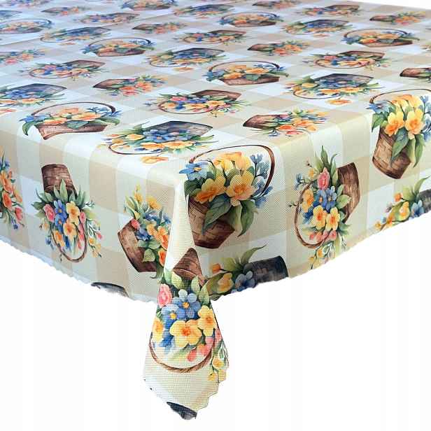 Ubrus odolný proti skvrnám Velikonoce Košík Béžová Mřížka 130x300 cm