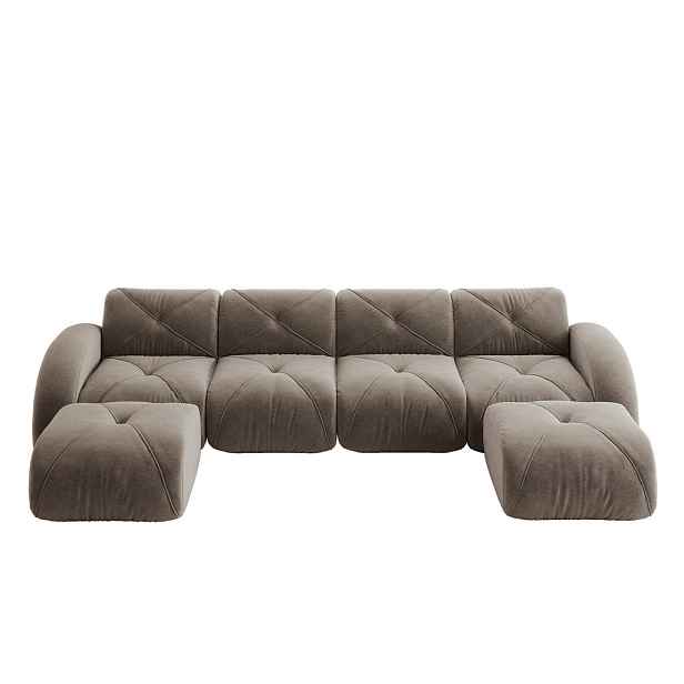 WISHDOR SEDACÍ SOUPRAVA Chenille Taupe se 2 taburety
