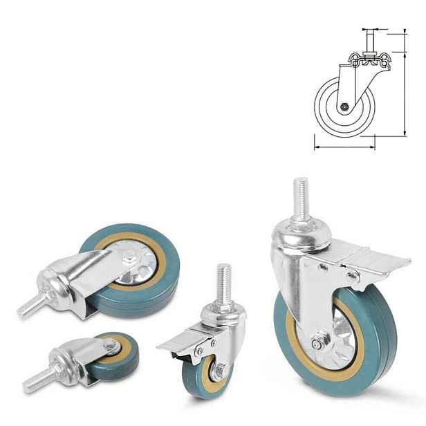 Pojízdný Kolíkový Set S Gumovou Brzdou 50 mm závit M12 4 ks