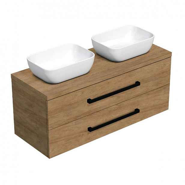 Koupelnová skříňka s černou úchytkou a umyvadlem SAT Cube Way 120x71x46 cm dub Hickory mat CUBE46C1203DH45