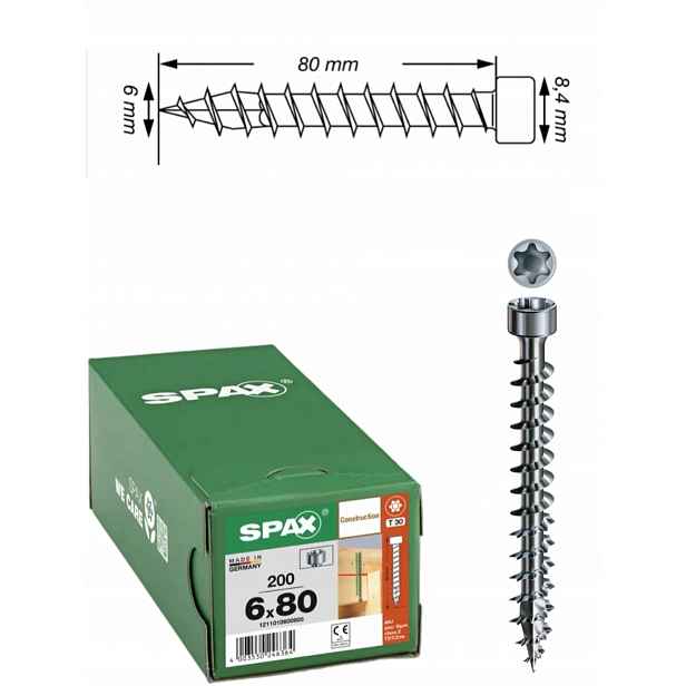 Vrut do dřevěných konstrukcí Spax Wirox 6 x 80 mm 200 ks