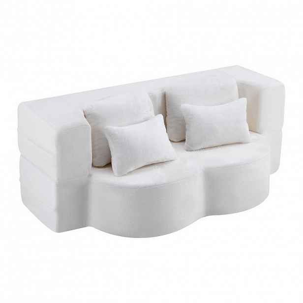 Modfu ROZKLÁDACÍ futon z pěny a pružin 198x60x76 cm bílý, skládací víceúčelové provedení s měkkým plyšovým potahem