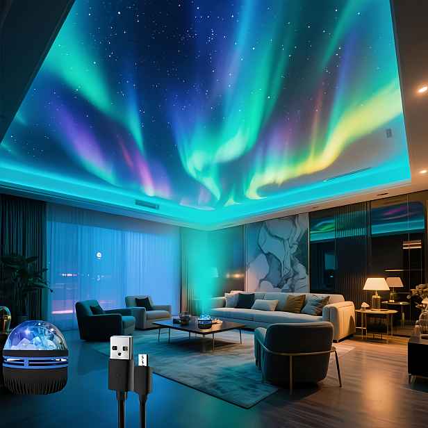 TEMU LED Aurora projekční ambientní světlo: USB napájení, s dálkovým ovládáním, RGB senový světelný efekt, 16 . Vhodné pro vytvoření romantické
