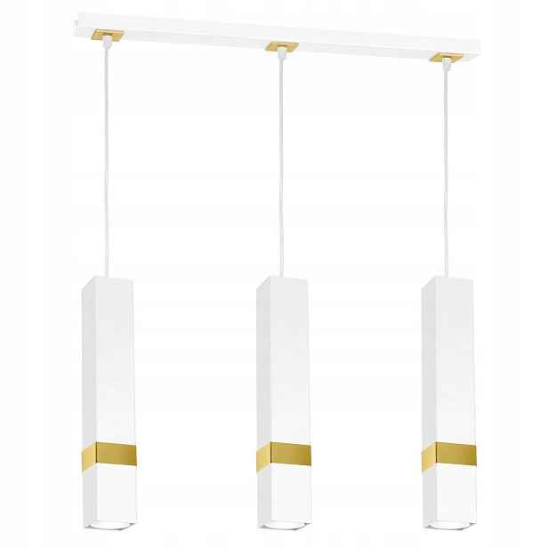 Závěsná lampa trojitá bílá zlatá nad deskou ostrova