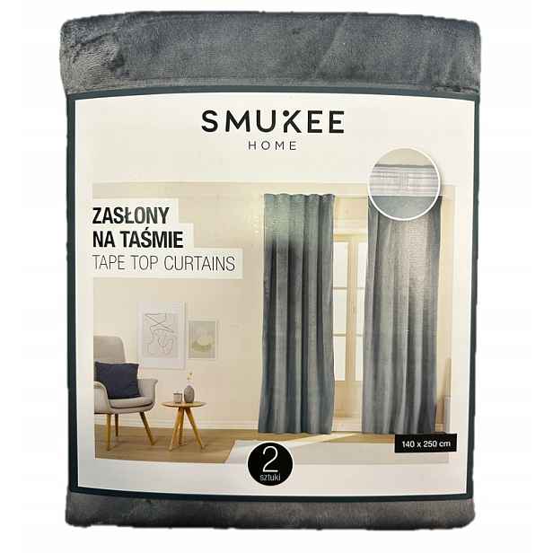Smukee Velurové záclony na pásce Šedá 140 x 250 cm 2 kusy