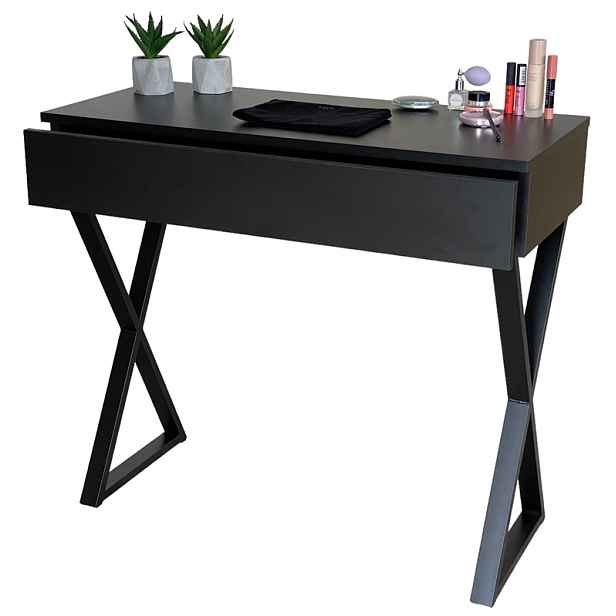 Toaletní Stolek Černý Matný Se Zásuvkou Černý X 90 CM