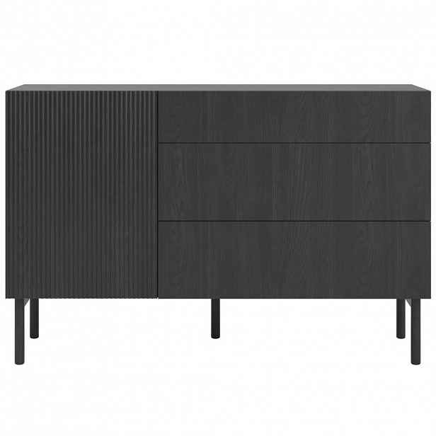 Selsey KOMODA Nolie dekor jasan černá se 3 zásuvkami 140 cm