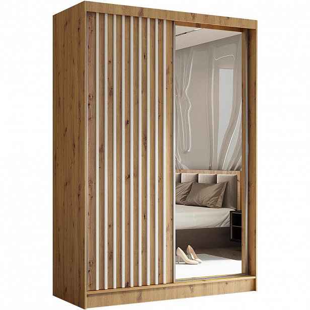 Beautysofa SKŘÍŇ s posuvnými dveřmi Helix 150/216/61 dub Artisan + bílá