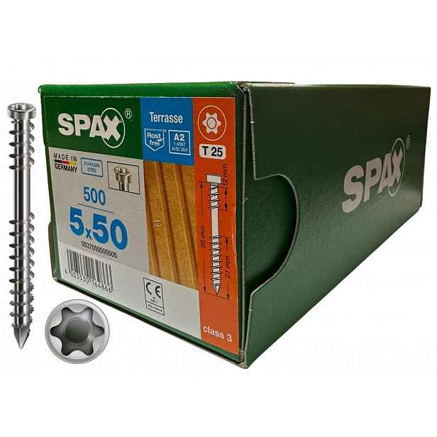 Šrouby na terasovou desku ocel stříbrné A2 Spax 5x50 mm 500 ks