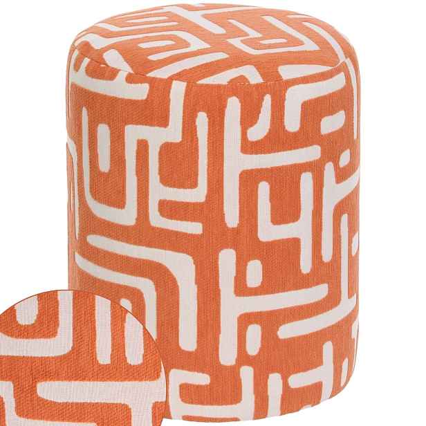 Taburet Čalouněná kulatá 30 cm moderní Oranžová vzor podnožky do Obývacího Pokoje
