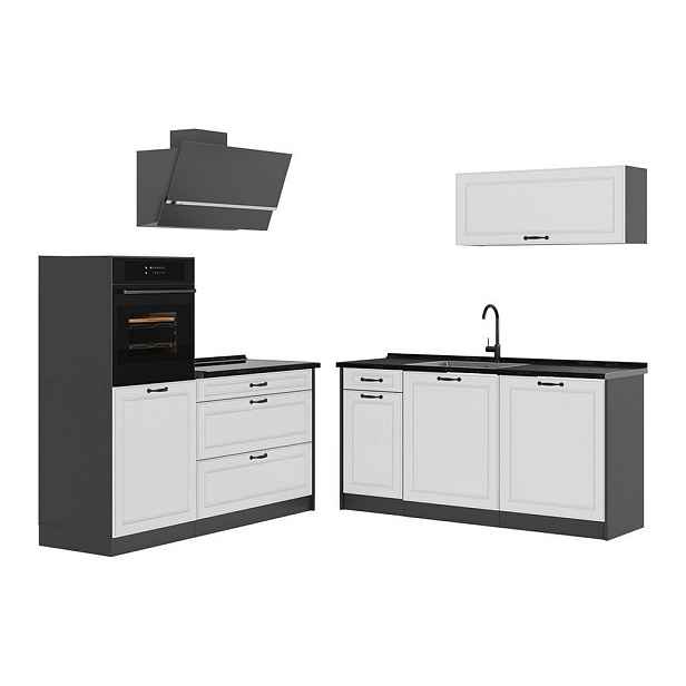 Vicco KUCHYŇSKÝ KOUT R-Line, Bílý venkovský dům/Antracit, 160 cm pracovná doska antracitová