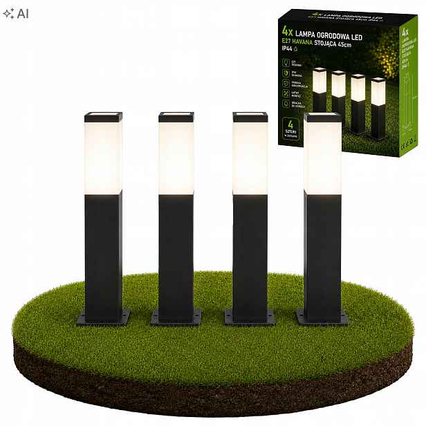 Stojací Zahradní Lampa Masterled Havana Sloupek 45 cm Černá E27 IP44 4x