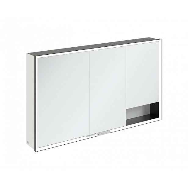Villeroy & Boch My View+ - Zrcadlová skříňka s LED osvětlením 130x75x17 cm, 3 dvířka, matná černá/šedá B48113VE