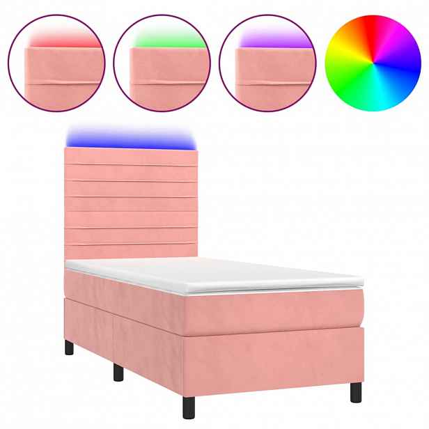 vidaXL Box spring postel s matrací a LED růžová 100x200 cm samet