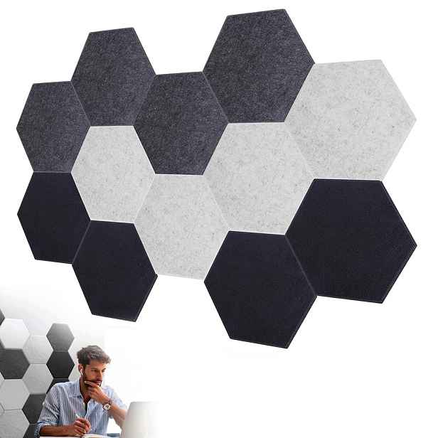 12 Filcové Nástěnné Panely 3D Hexagon samolepící akustická opěrka hlavy soft