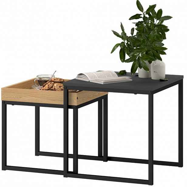 Modfu SADA konferenčních stolků z MDF a oceli 45x45x45/40x40x40 cm černá, 2 ks, zasouvací s odnímatelným podnosem