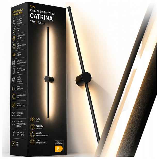 Nástěnná vnitřní Led lampa do obývacího pokoje 120 cm 17W 4000K Černá