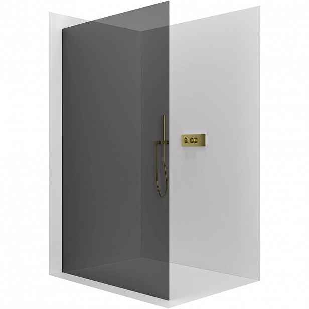Sprchová zástěna Walk-in Crystal L/P - 8 mm - bezvzpěrový systém - zlatá, grafitové sklo - 50x200 cm