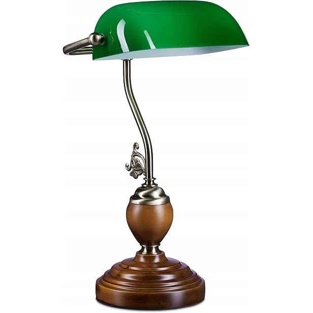 Dřevěná Bankovní Lampa, Zelená, Klasická Retro Stolní Lampa