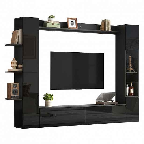 FLIEKS OBÝVACÍ STĚNA 4dílná, TV stolek, vitrína, černá